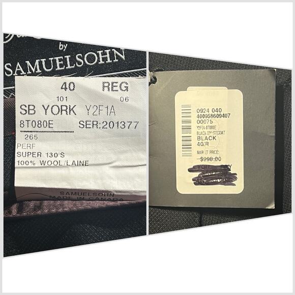 New Samuelsohn Blazer 40R Solid Black Sport Jacket Honeycomb Super 130s - Picture 14 of 16